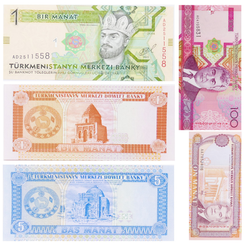 Turkménistan 5 billets de banque neufs.
