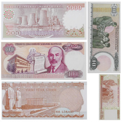 Turquie 5 billets de banque neufs.