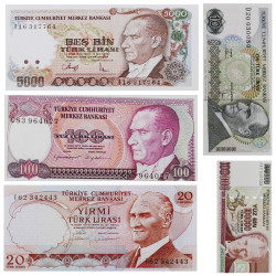 Turquie 5 billets de banque neufs.