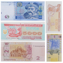 Ukraine 5 billets de banque neufs.