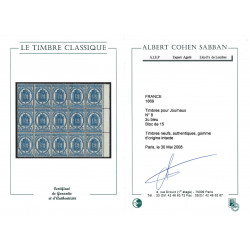 Timbre pour journaux de France N°8 bloc de 15 neuf**, R.