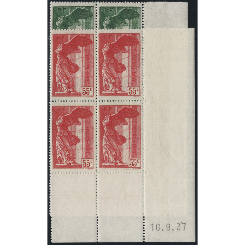 Victoire de Samothrace timbres de France N°354-355 série en bloc coin daté neuf**.