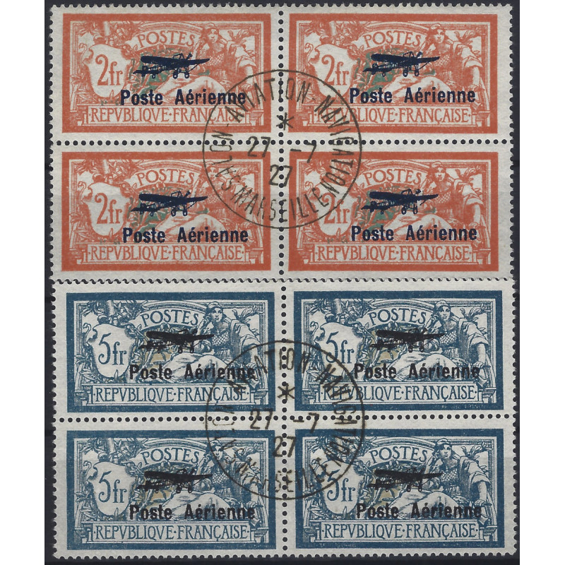 Timbres poste aérienne N°1-2 série en bloc de 4 oblitéré, R.