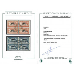 Timbres poste aérienne N°1-2 série en bloc de 4 oblitéré, R.