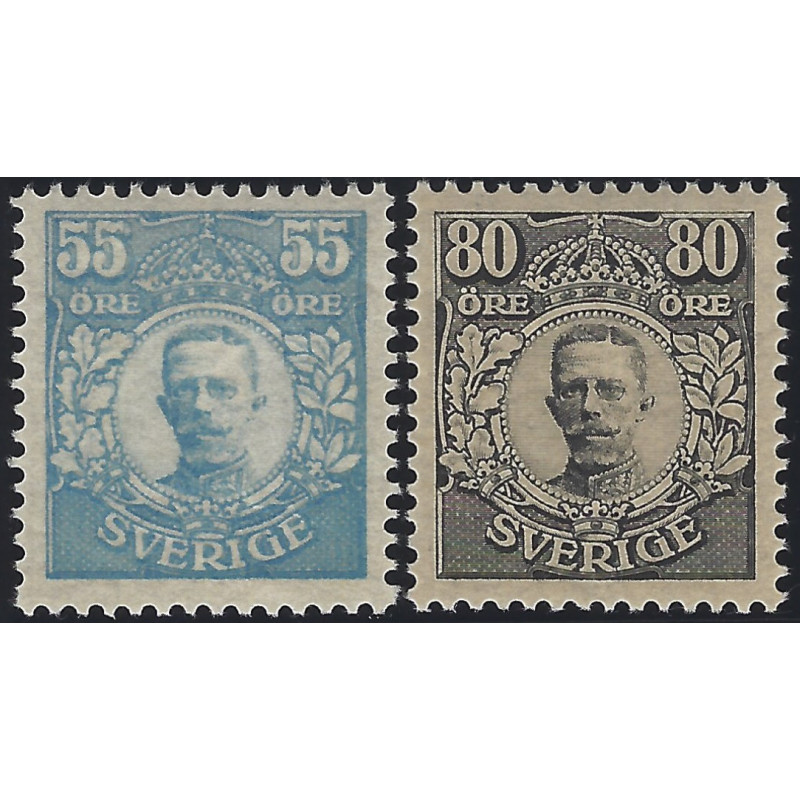 Gustave V timbres de Suède N°101 et 103 neuf**, R.