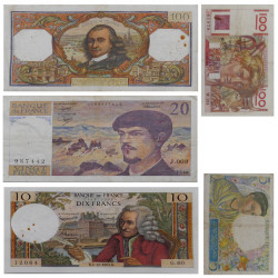 France 5 billets de banque anciens.