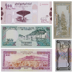 Yémen 5 billets de banque neufs.