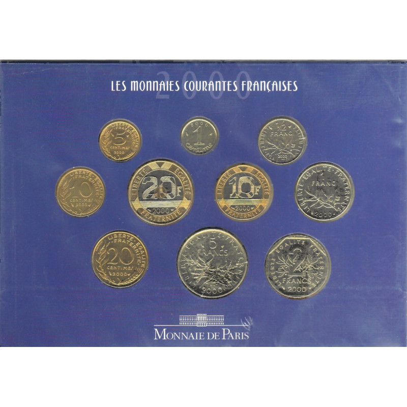 Coffret monnaies courantes françaises en franc BU 2000.