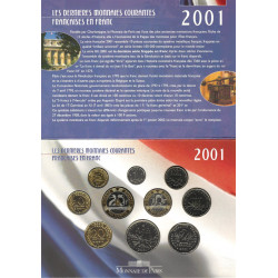 Coffret dernières monnaies courantes françaises en franc BU 2001.