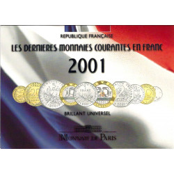 Coffret dernières monnaies courantes françaises en franc BU 2001.