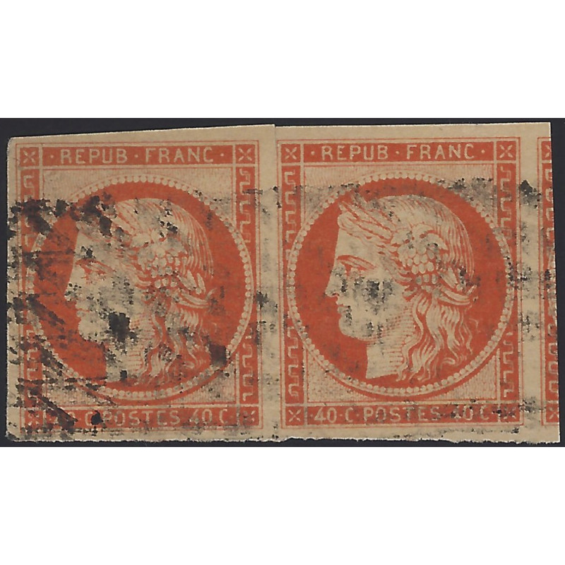 Cérès timbre de France N°5a paire horizontale oblitéré grille sans fin.