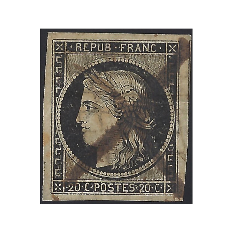 Cérès timbre de France N°3 oblitéré plume.