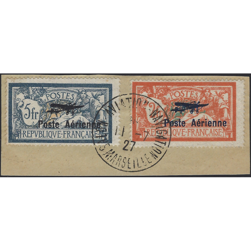 Timbres poste aérienne N°1-2 série oblitéré sur fragment.