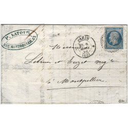 Empire non dentelé N°14A oblitéré cercle de points sur pli de Paris 1860.