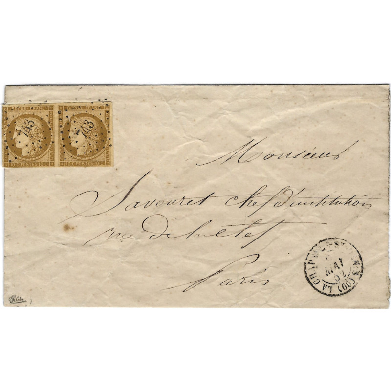 Cérès non dentelé N°1 paire oblitéré sur pli pour Paris 1852.