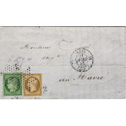 Cérès N°2 et Présidence N°9 oblitérés sur pli de Paris 1853, R.