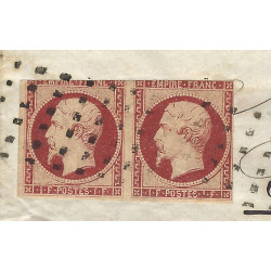 Empire timbre de France N°18 paire oblitéré sur pli pour Chili 1854, RR.