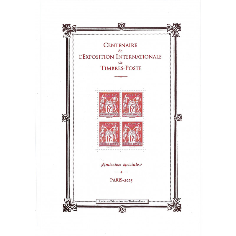 Feuillet de 4 timbres Centenaire Expo Internationale Salon Paris 2025 neuf**.