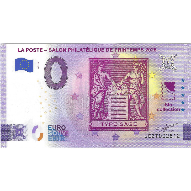 Billet touristique 0 Euro Souvenir – Salon Philatélique de Printemps 2025 – Type Sage – La Poste.