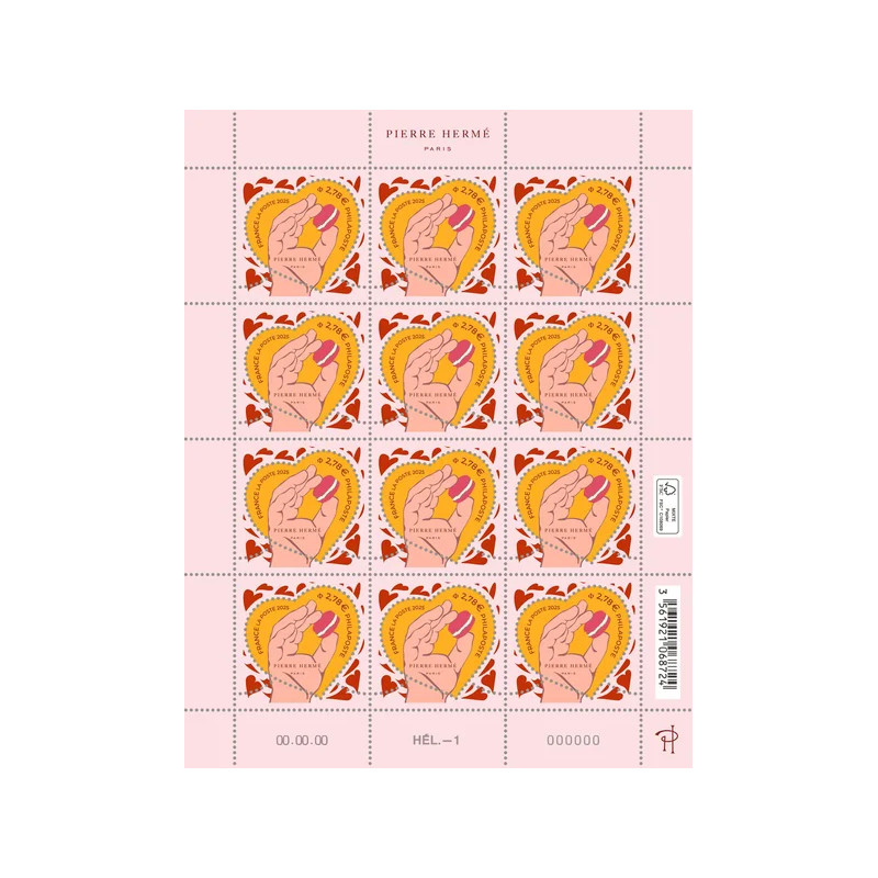 Saint Valentin - Feuillet de 12 timbres Cœur Hermé olfactifs LV 100gr neuf**.