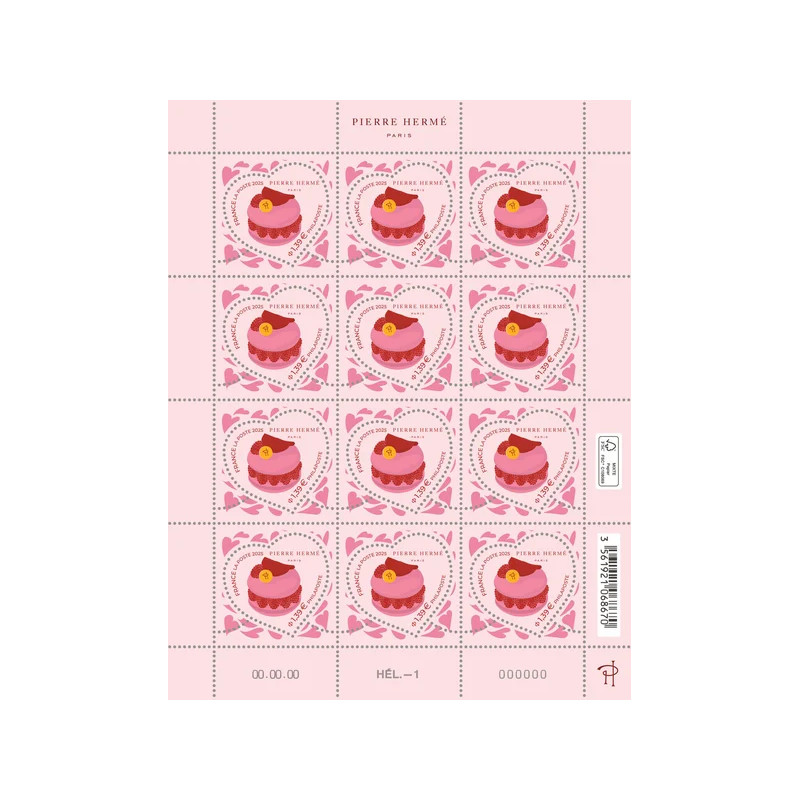 Saint Valentin - Feuillet de 12 timbres Cœur Hermé olfactifs LV 20gr neuf**.
