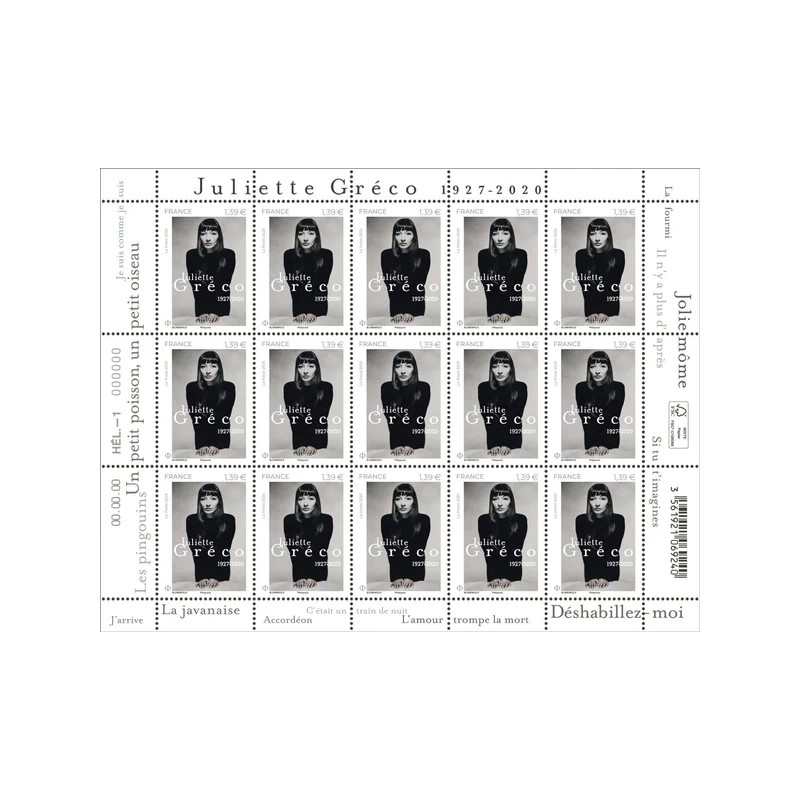 Timbre Juliette Gréco en feuillet de France N°F169 neuf**.