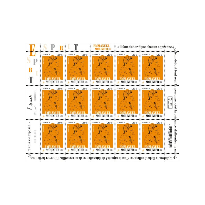 Timbre Emmanuel Mounier en feuillet de France N°F173 neuf**.