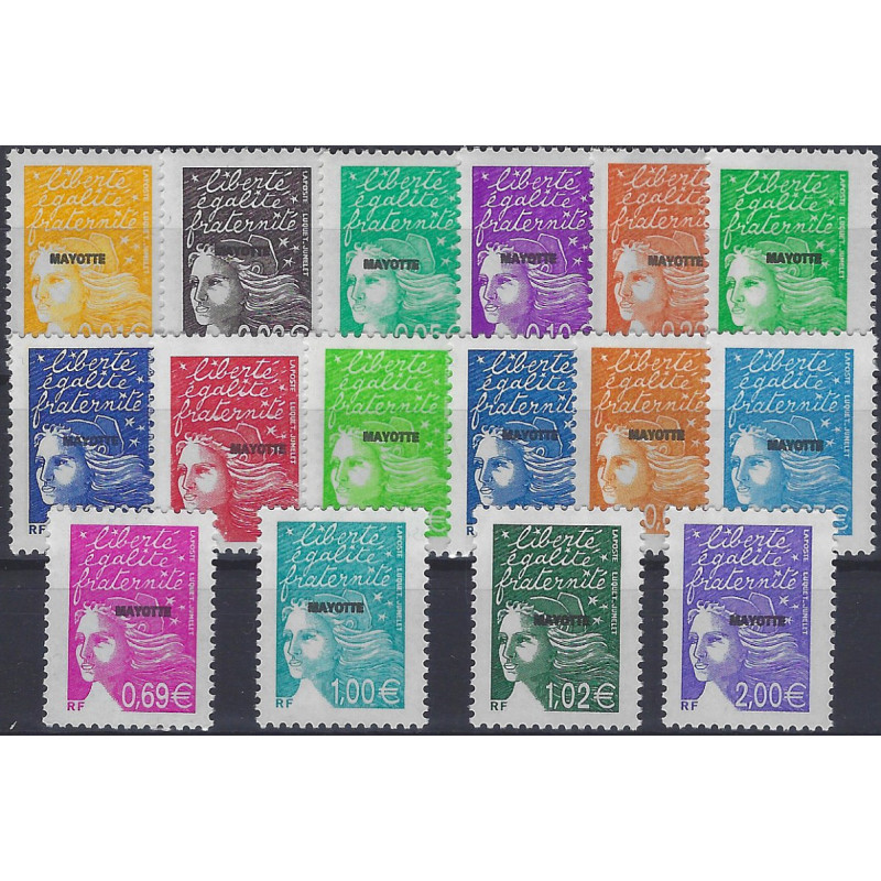 Marianne du 14 juillet timbres de Mayotte N°112-127 série neuf**.
