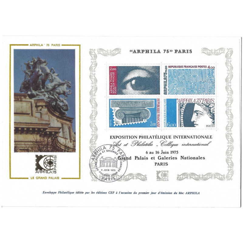 Arphila 75 bloc-feuillet de timbres de France N°7 oblitéré sur FDC.