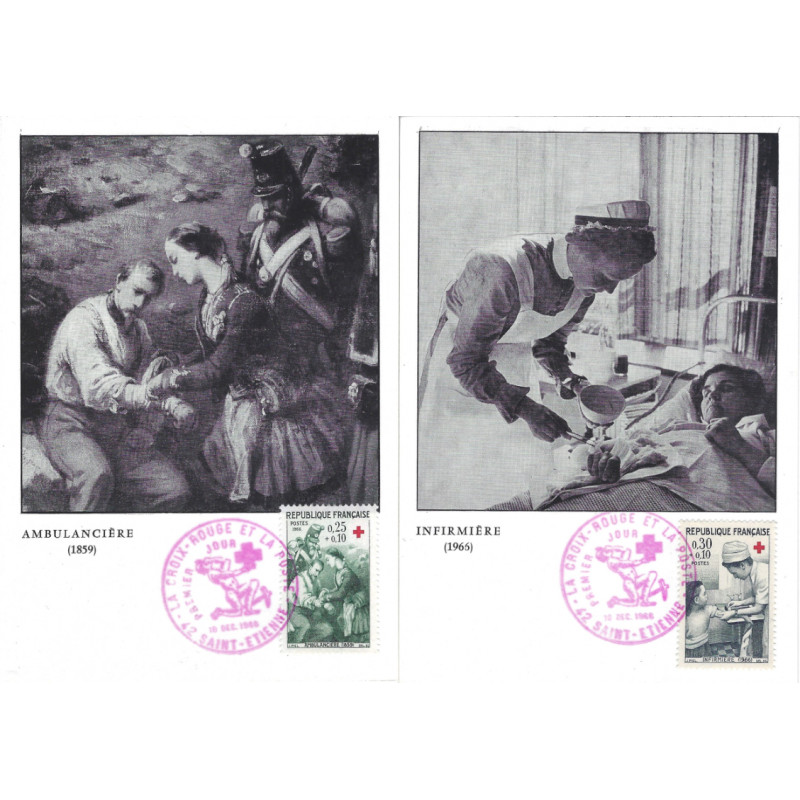 Croix-Rouge timbres de France N°1508-1509 oblitérés sur carte maximum.
