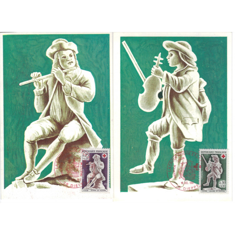 Croix-Rouge timbres de France N°1540-1541 oblitérés sur carte maximum.