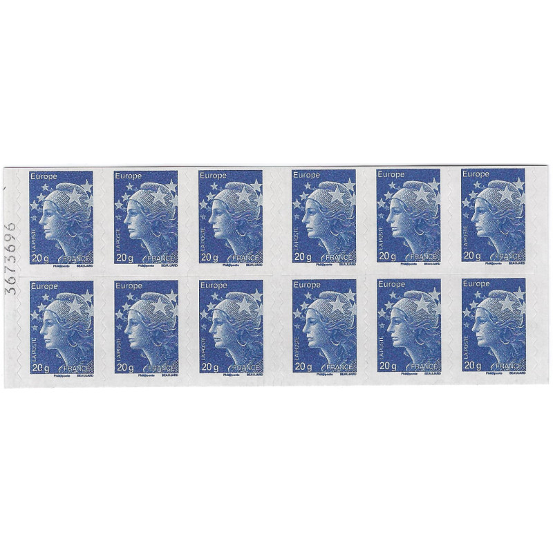 Carnet de 12 timbres Marianne de Beaujard bleu N°592-C3.