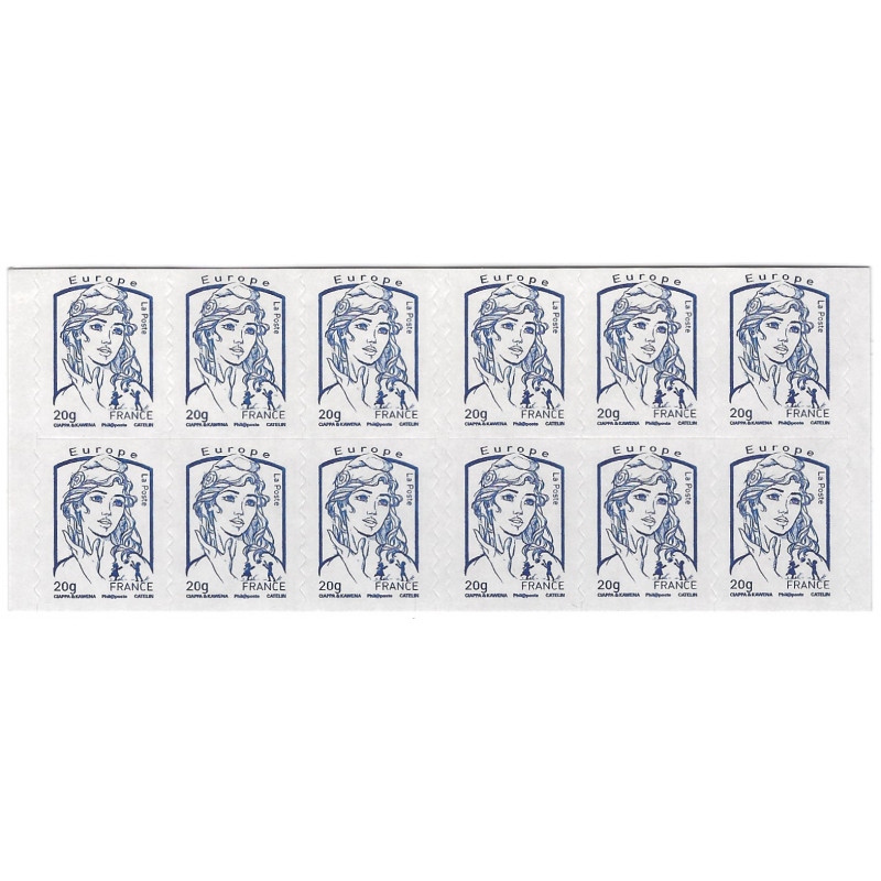 Carnet de 12 timbres Marianne de ciappa bleu N°852-C1.