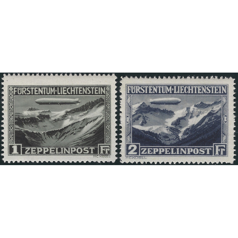Voyage du Graff Zeppelin timbres poste aérienne de Liechtenstein N°7-8 série neuf**.