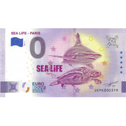 Billet touristique 0 Euro Souvenir – SEA LIFE Paris – Requin et tortue marine – 2025.