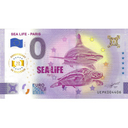 Billet Euro souvenir Sea Life Paris - Requin / Tortue 2025 édition anniversaire.