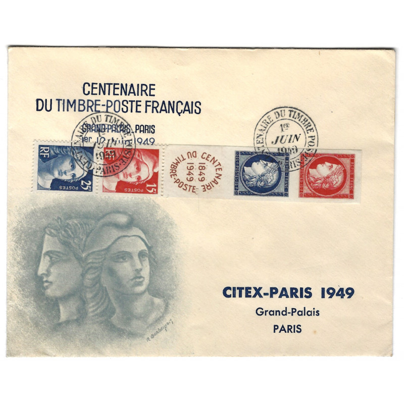 Timbres de France en bande N°833A oblitéré sur enveloppe Citex.