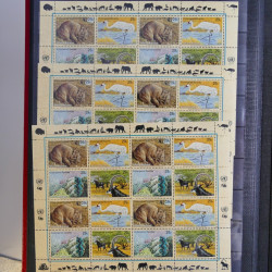 Lot de feuillets timbres de Nations Unies neufs** en 3 albums.