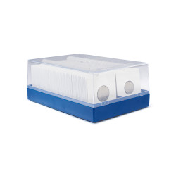 Coffret pour 100 monnaies sous cadres cartonnés.