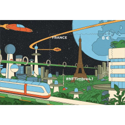 Feuillet crypto timbre NFTimbre4.1 Tour Eiffel bronze autoadhésif.