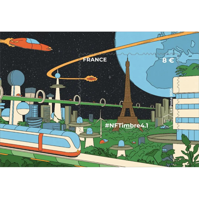 Feuillet crypto timbre NFTimbre4.1 Tour Eiffel bronze autoadhésif.