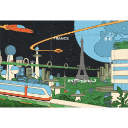 Feuillet crypto timbre NFTimbre4.2 Tour Eiffel argent autoadhésif.
