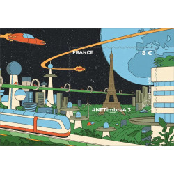Feuillet crypto timbre N°8 NFTimbre4.3 Tour Eiffel or autoadhésif.