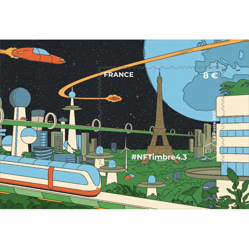 Feuillet crypto timbre N°8 NFTimbre4.3 Tour Eiffel or autoadhésif.