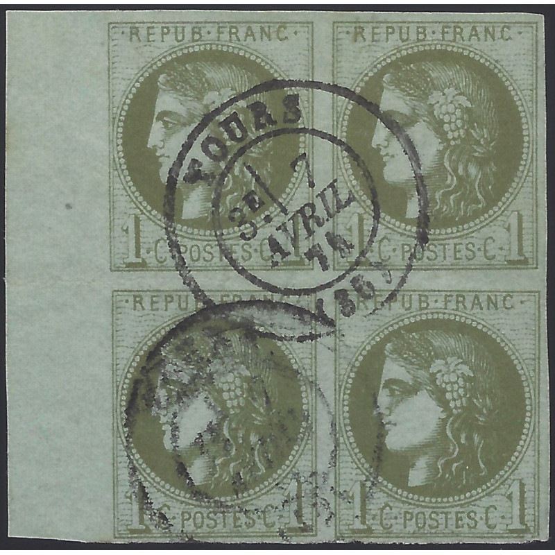 Bordeaux timbre de France N°39C bloc de 4 Bdf oblitéré.