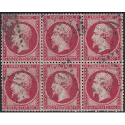 Empire dentelé timbre de France N°24a bloc de 6 oblitéré.