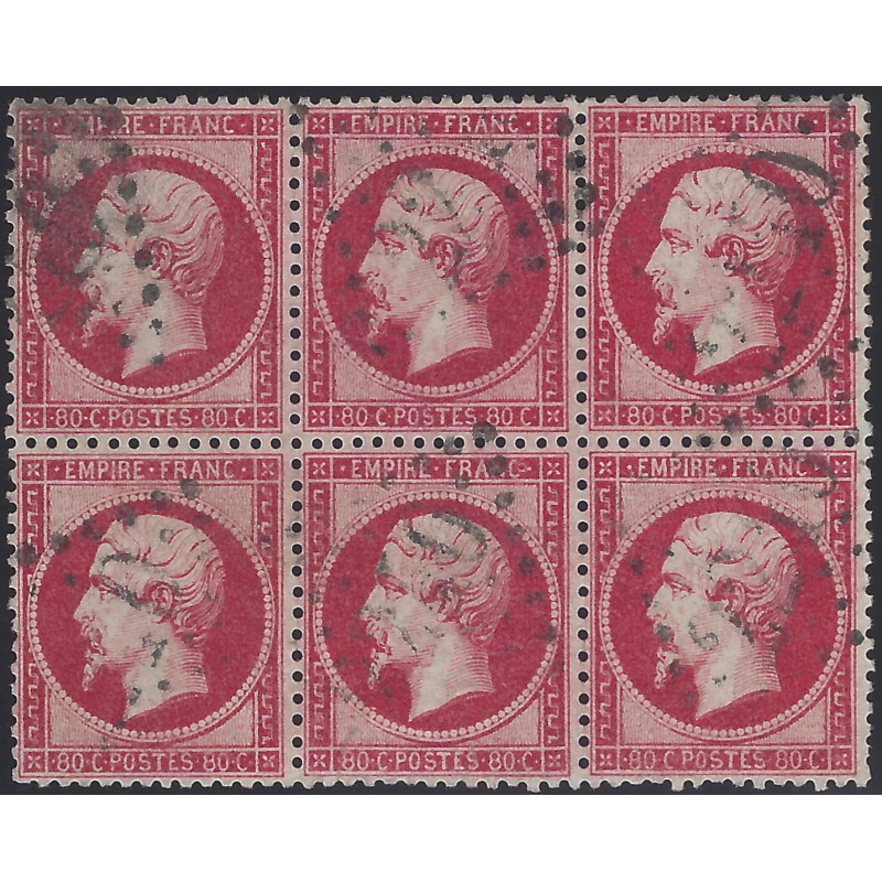 Empire dentelé timbre de France N°24a bloc de 6 oblitéré.