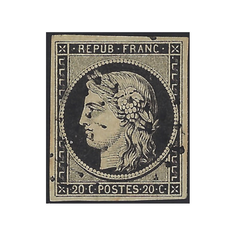 Cérès timbre de France N°3 oblitéré losange petits chiffres.