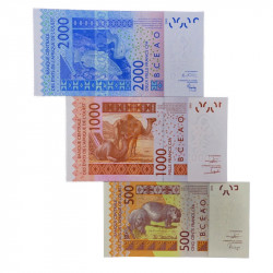 Afrique de l'Ouest 3 billets de banque neufs.