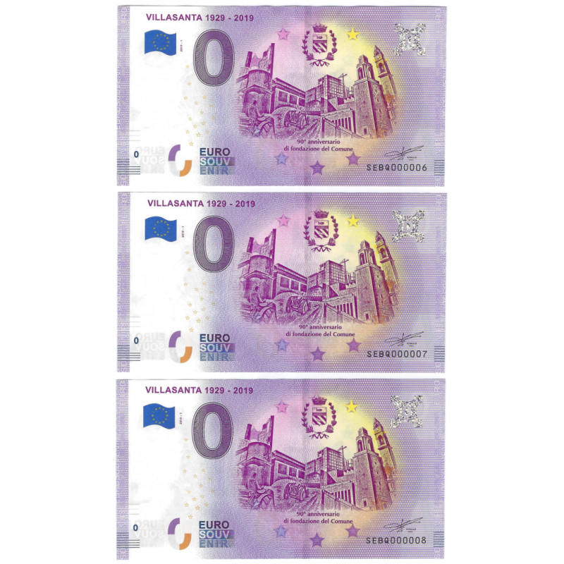 Billet Euro souvenir Villa Santa 2019 série SEBQ N°6-7-8.